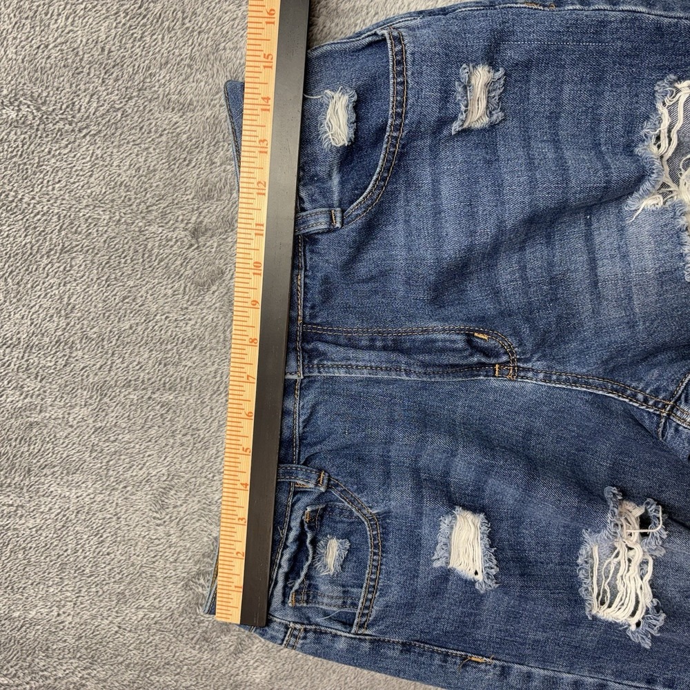 Rue21 Distressed Skinny Jeans Women Size 12 High Rise Blue Denim Raw Hem - Picture 13 of 14